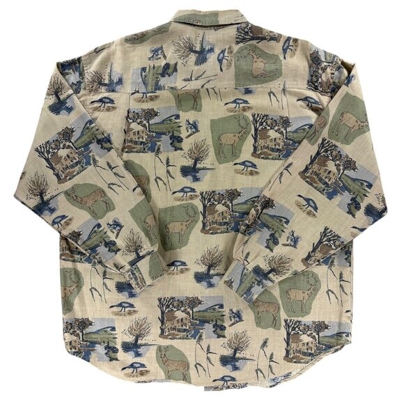 Bugle Boy Shirt Men XL Deer Wildlife Long Sleeve Vintage 90's All Over Print - Picture 2 of 11